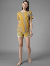 Kotty Women Yellow & White Striped Night Suit