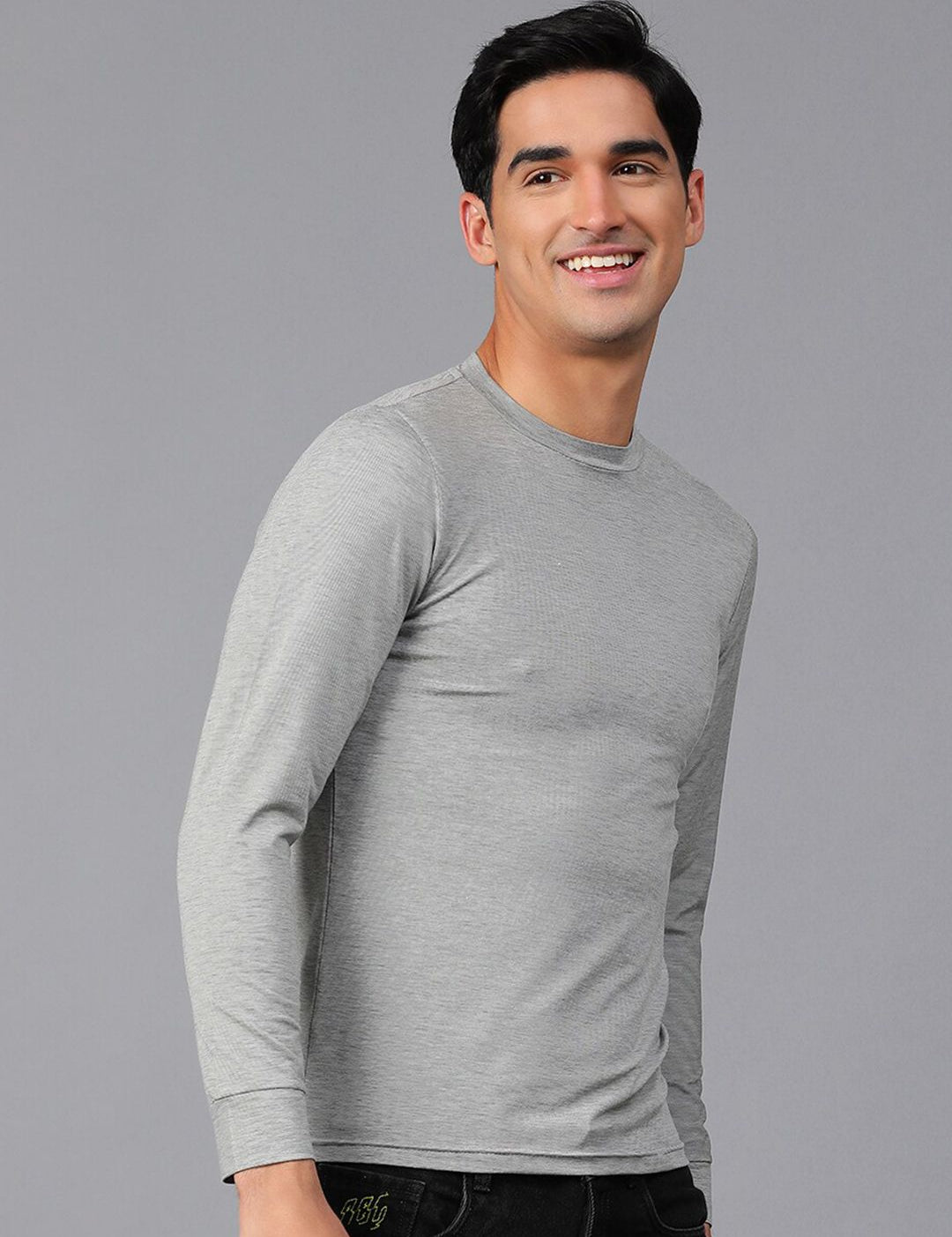 Kotty Grey Round Neck Long Sleeves Regular T-shirt