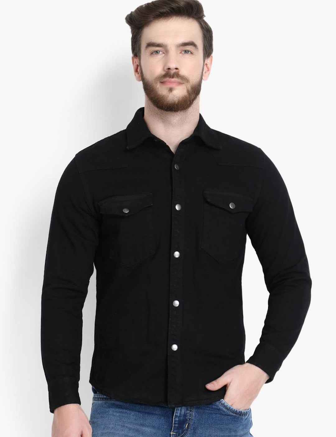 Kotty Men Black Solid Lightweight Denim Jacket