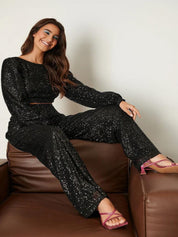 Kotty Sequins Embellished Boat Neck Co-Ord Set