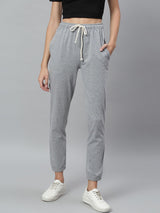 Kotty Women Grey Melange Solid Crop Straight Fit Joggers