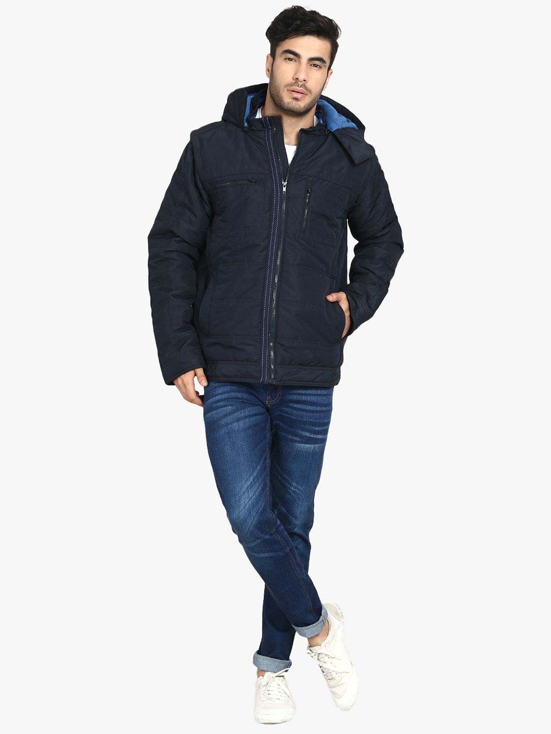 Kotty Men Navy Blue Solid Lightweight Puffer Jacket