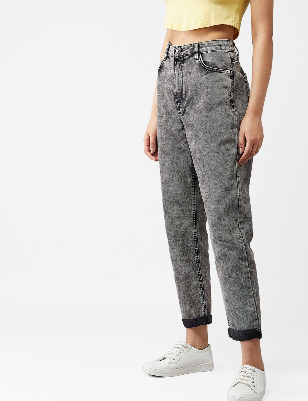 Kotty Women Grey Boyfriend Fit High-Rise Clean Look Jeans