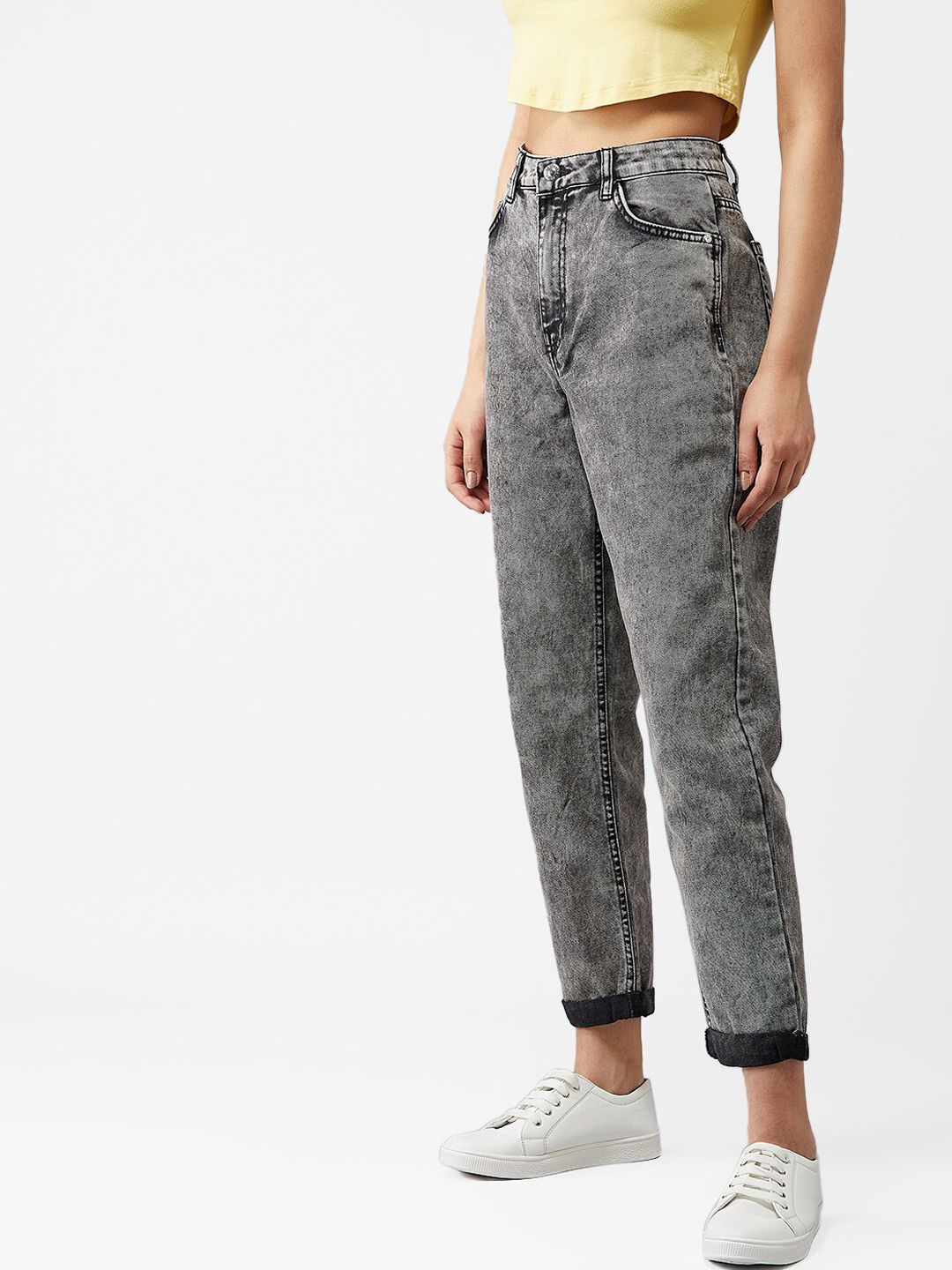 Kotty Women Grey Boyfriend Fit High-Rise Clean Look Jeans