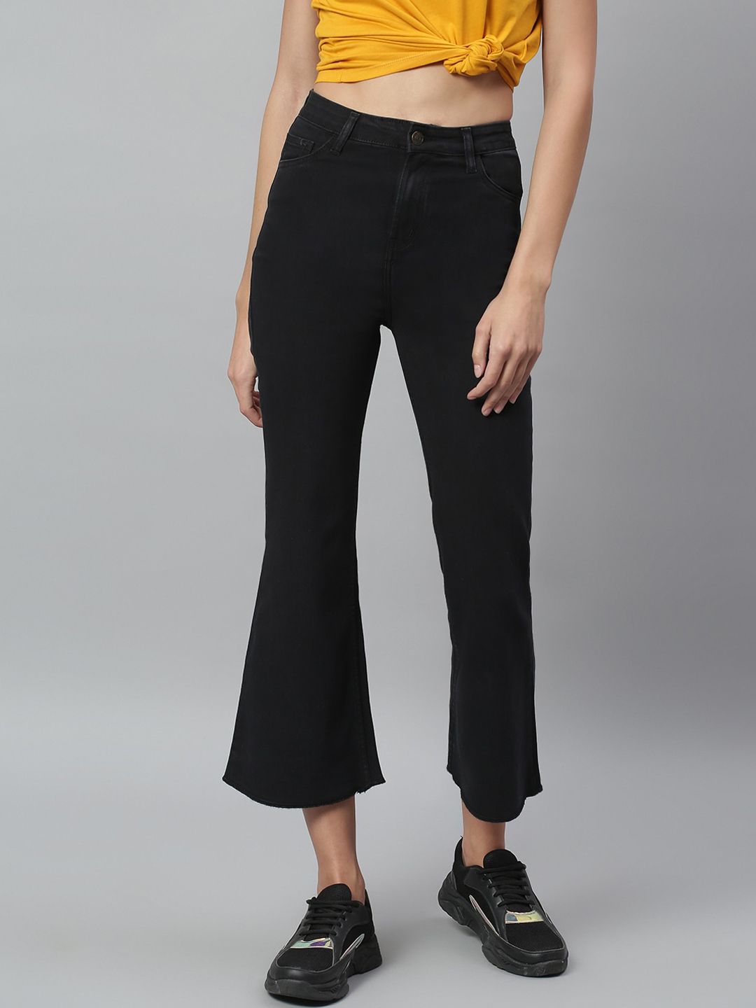 Kotty Women Black Bootcut High-Rise Clean Look Stretchable Jeans