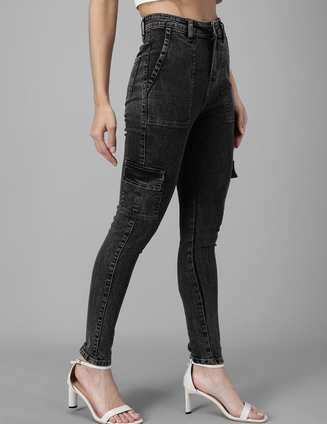 Kotty Women Black Slim Fit High-Rise Low Distress Jeans