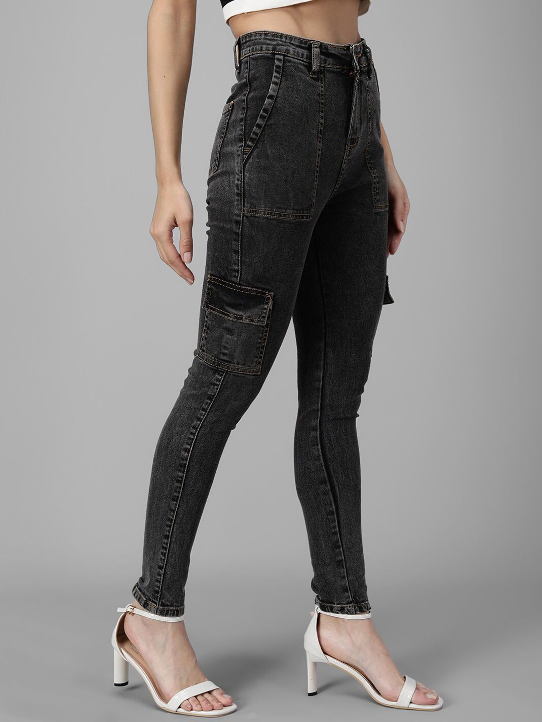 Kotty Women Black Slim Fit High-Rise Low Distress Jeans