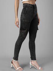 Kotty Women Black Slim Fit High-Rise Low Distress Jeans