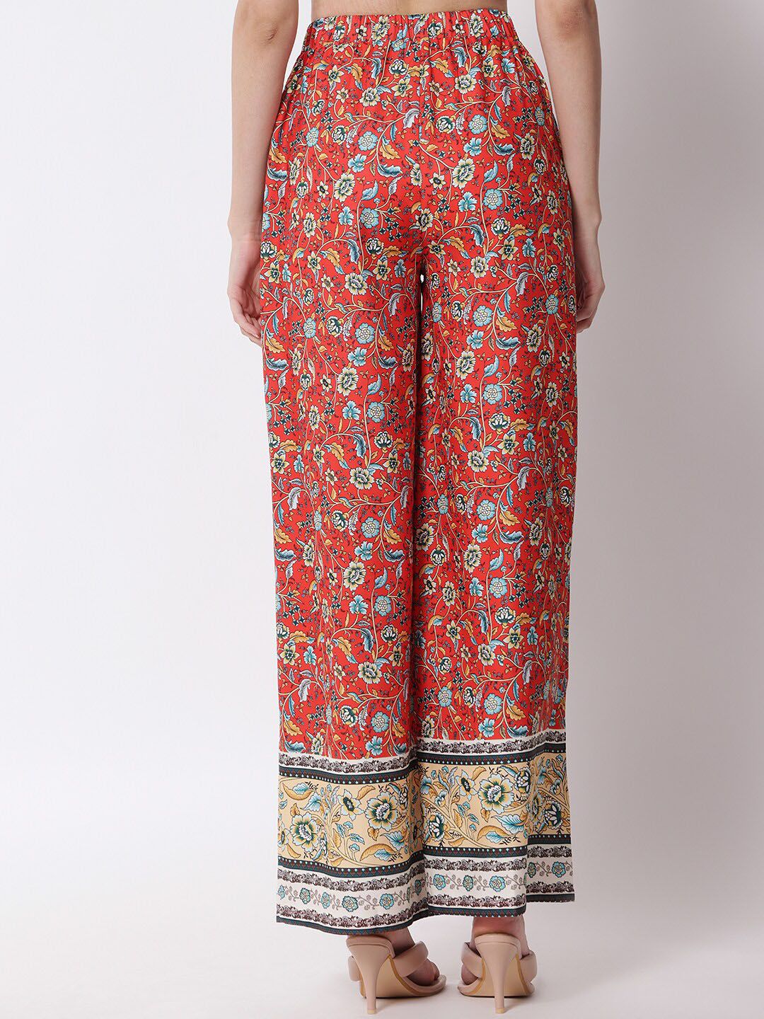 Kotty Women Red Ethnic Motifs Printed Relaxed Flared High-Rise Easy Wash Trousers