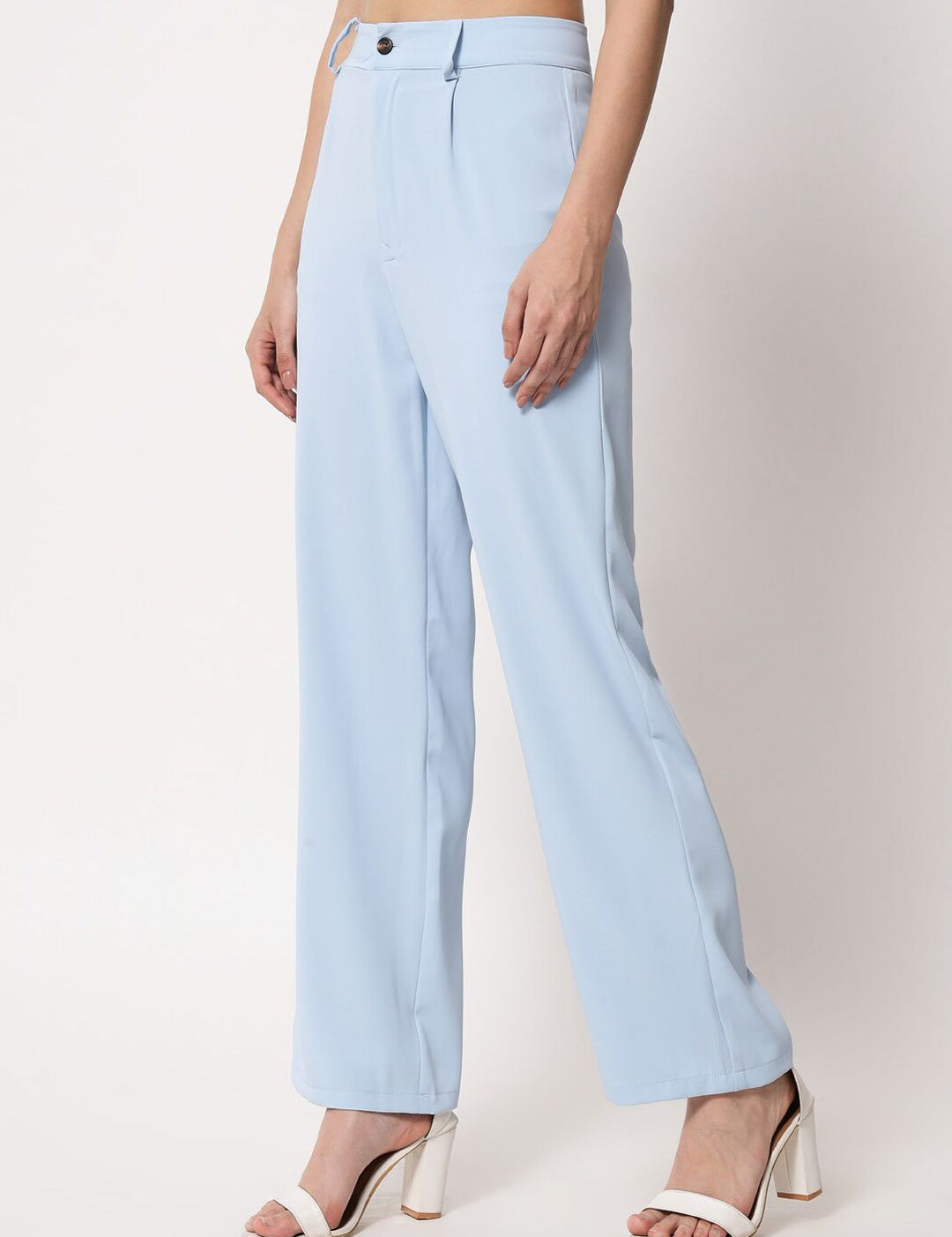 KOTTY BIZwear Women Blue High-Rise Easy Wash Pleated Wide Leg Trousers