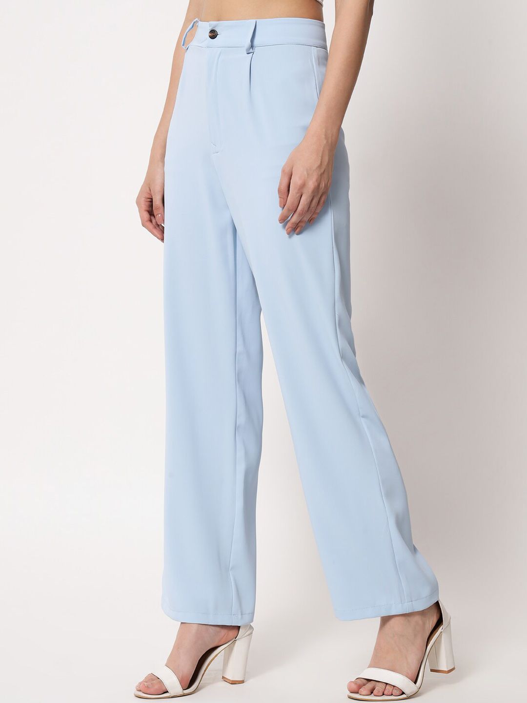 KOTTY BIZwear Women Blue High-Rise Easy Wash Pleated Wide Leg Trousers