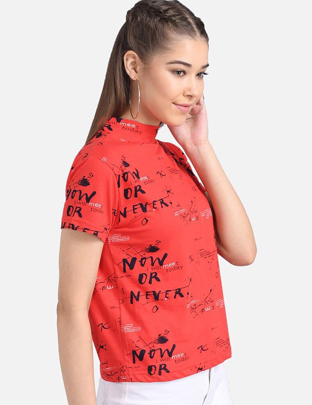 Kotty Women Red Printed Pure Cotton Top