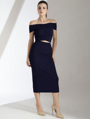 Kotty Navy Blue Off Shoulder Top With Skirt 