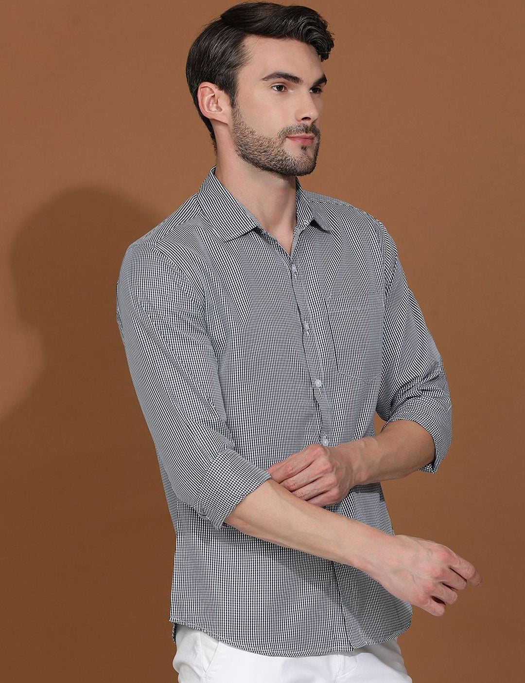 Kotty New Micro Checks Spread Collar Casual Shirt