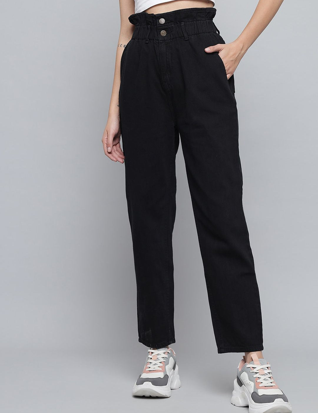 Kotty Women Black Jean Boyfriend Fit High-Rise Stretchable Jeans