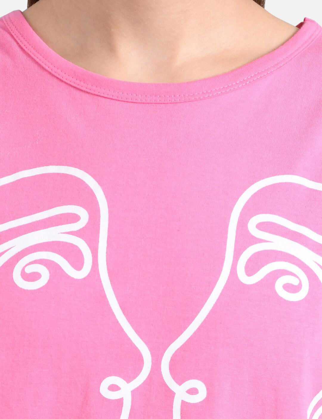 Kotty Women Pink Printed Round Neck T-shirt