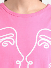 Kotty Women Pink Printed Round Neck T-shirt