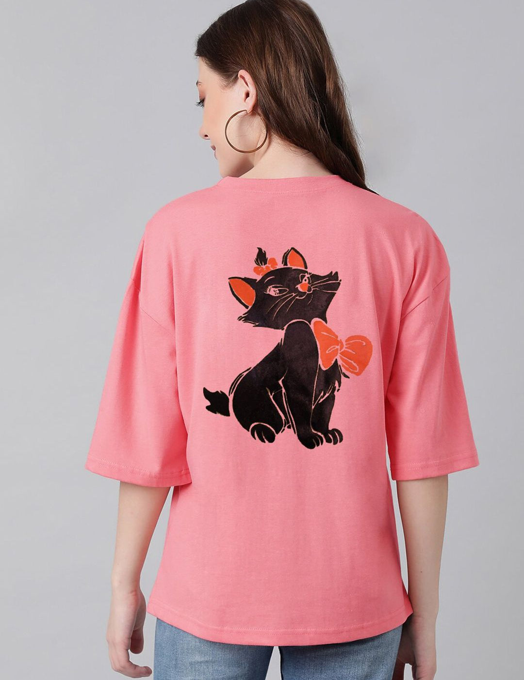 Kotty Pink Typography Printed Oversized T-shirt