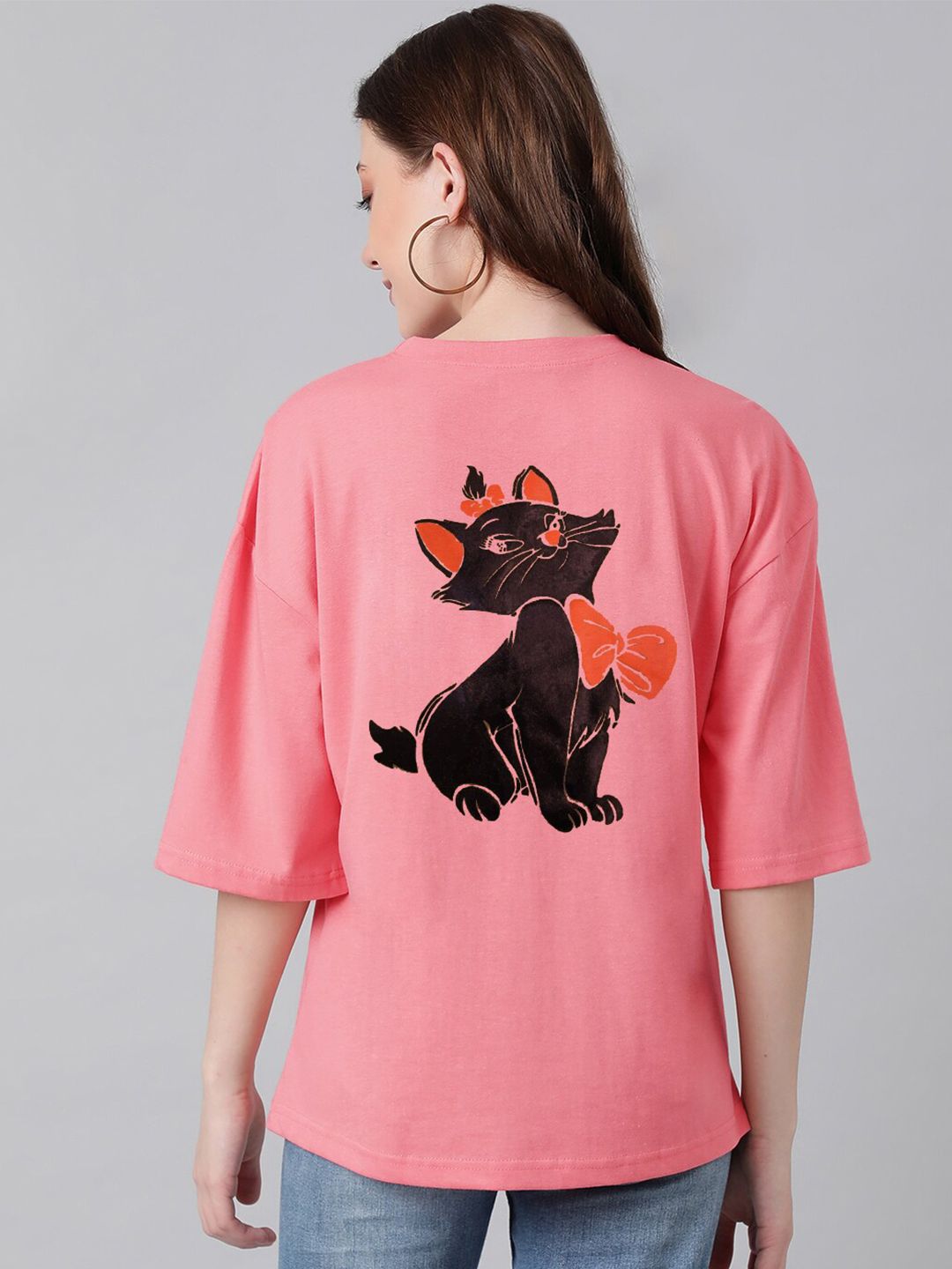 Kotty Pink Typography Printed Oversized T-shirt