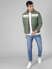 Kotty Men Olive Green Colourblocked Puffer Jacket