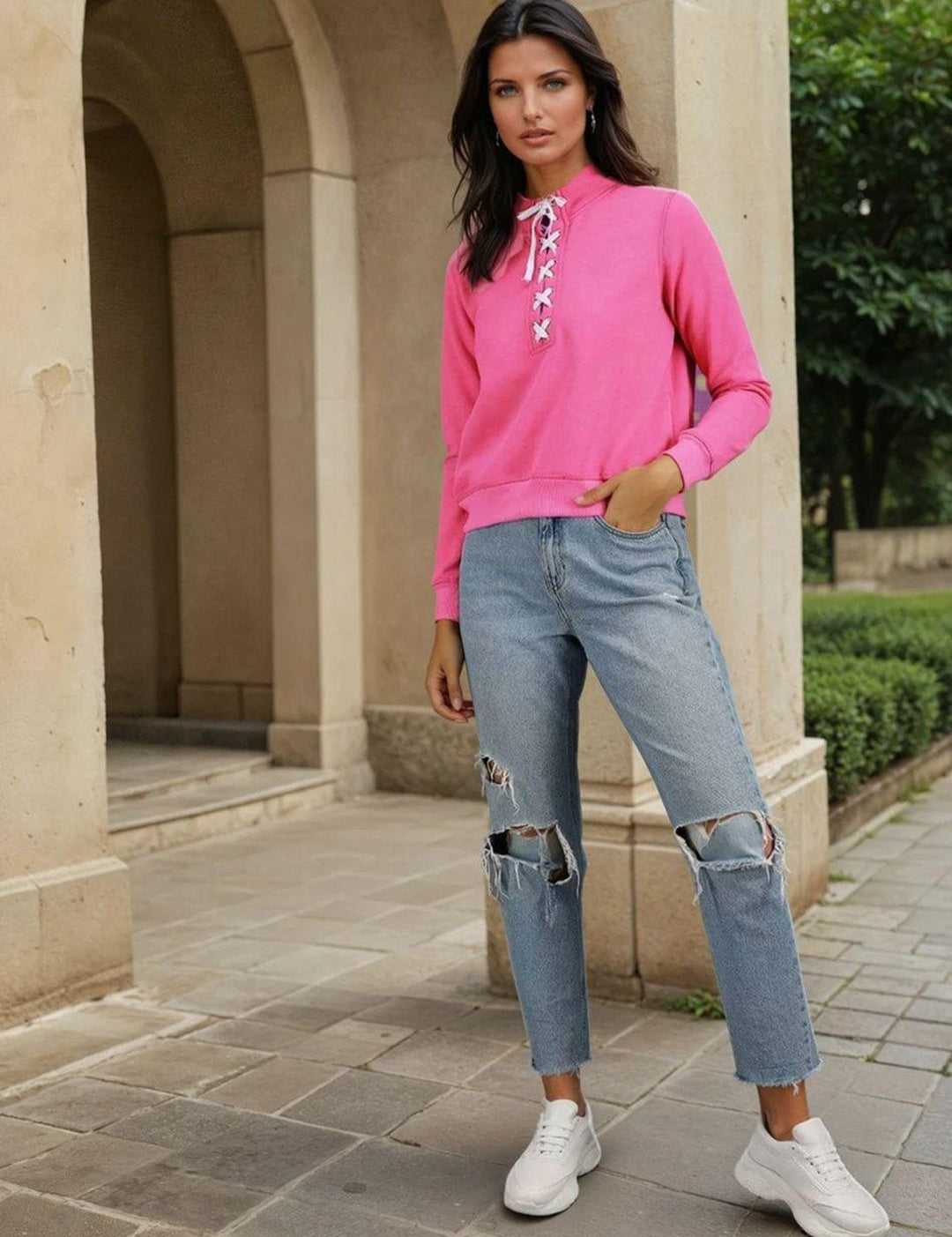 Kotty Women Solid Mock Collar Sweatshirt