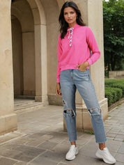 Kotty Women Solid Mock Collar Sweatshirt