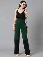 Kotty Women Solid Colourblocked High-Rise Easy Wash Trousers