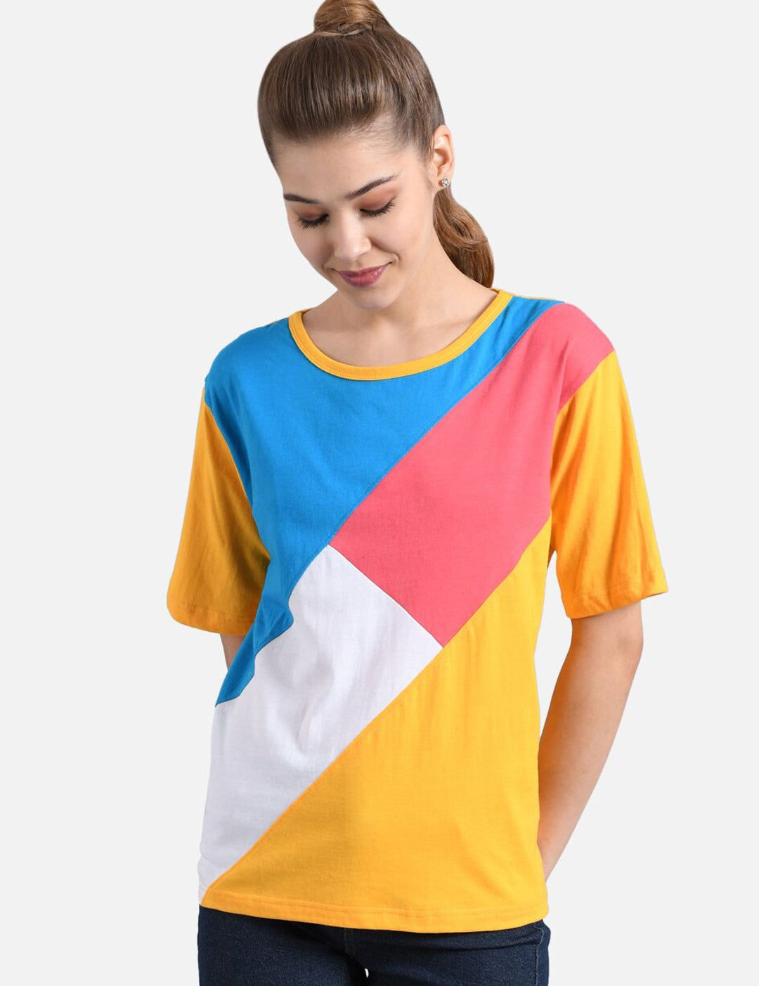 Kotty Women Pack of 2 Multicoloured Colourblocked Round Neck T-shirts