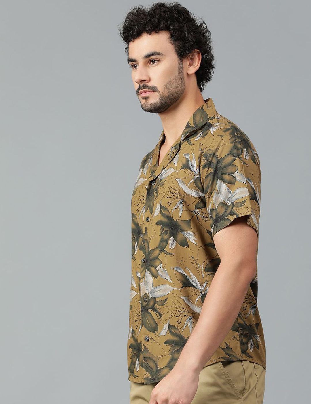 Kotty Men Cuban Collar Floral Printed Casual Shirt
