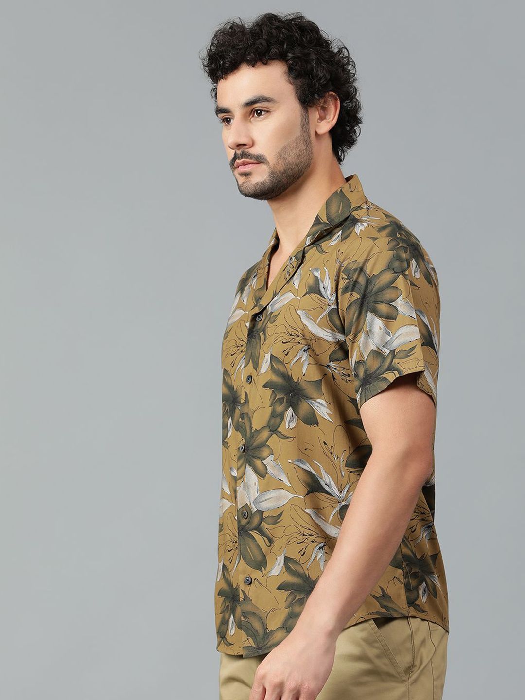 Kotty Men Cuban Collar Floral Printed Casual Shirt