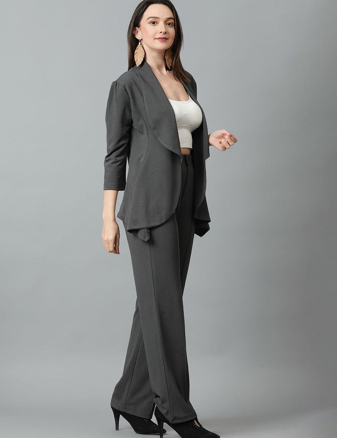 Kotty Grey Shawl Neck Blazer And Trousers