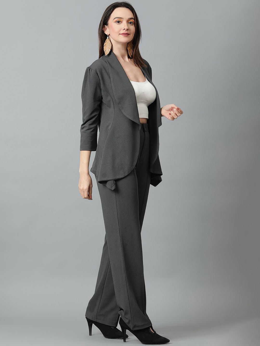 Kotty Grey Shawl Neck Blazer And Trousers