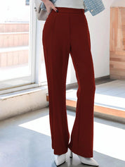 Kotty Women Brown Relaxed Straight Leg Straight Fit High-Rise Easy Wash Pleated Trousers