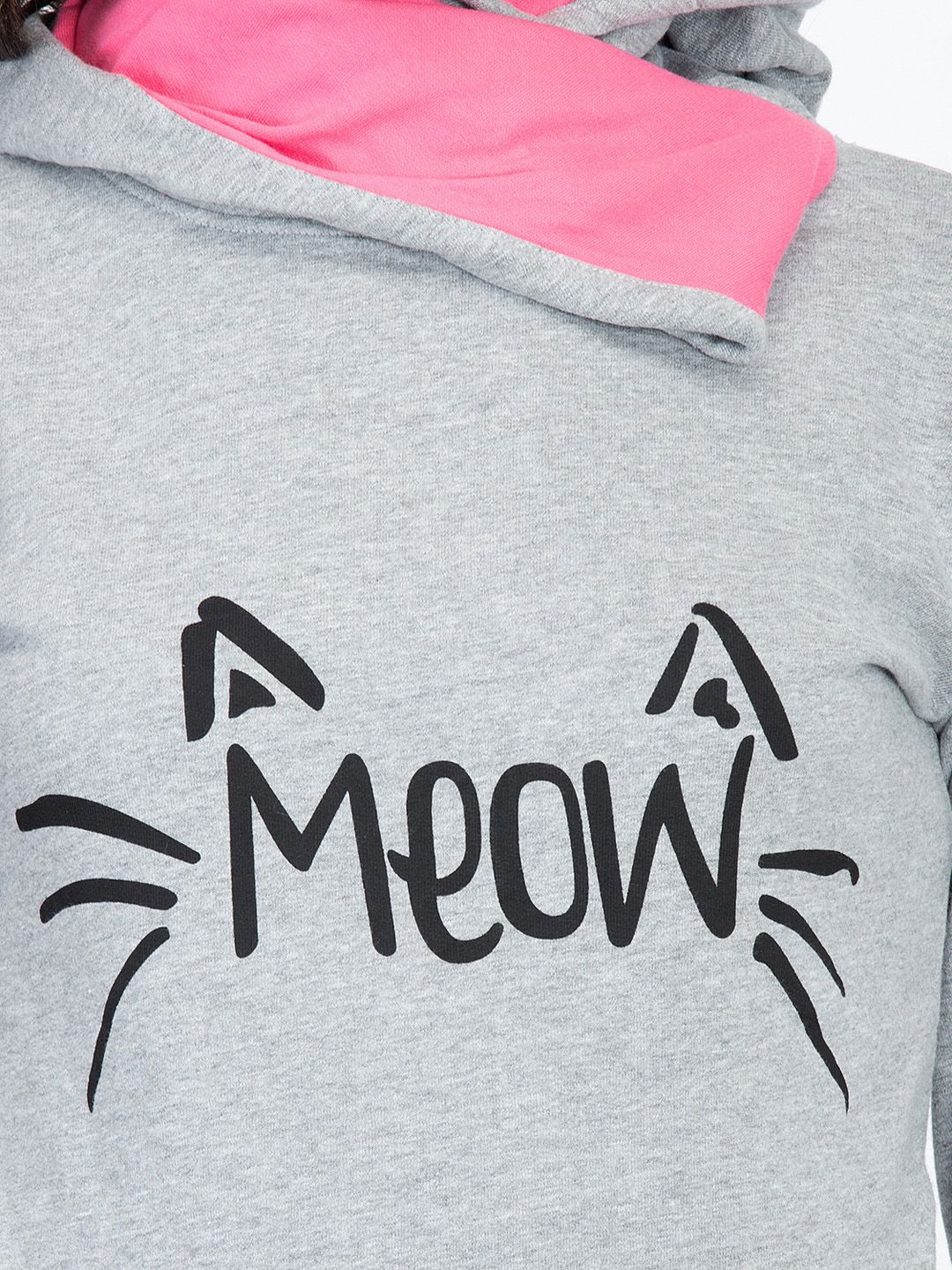 Kotty Women Grey Melange Printed Sweatshirt