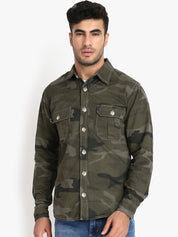 Kotty Men Olive Green Camouflage Printed Jacket