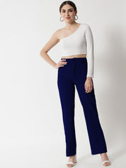 KOTTY BIZwear Women Navy Blue Relaxed Straight Fit High-Rise Easy Wash Trousers