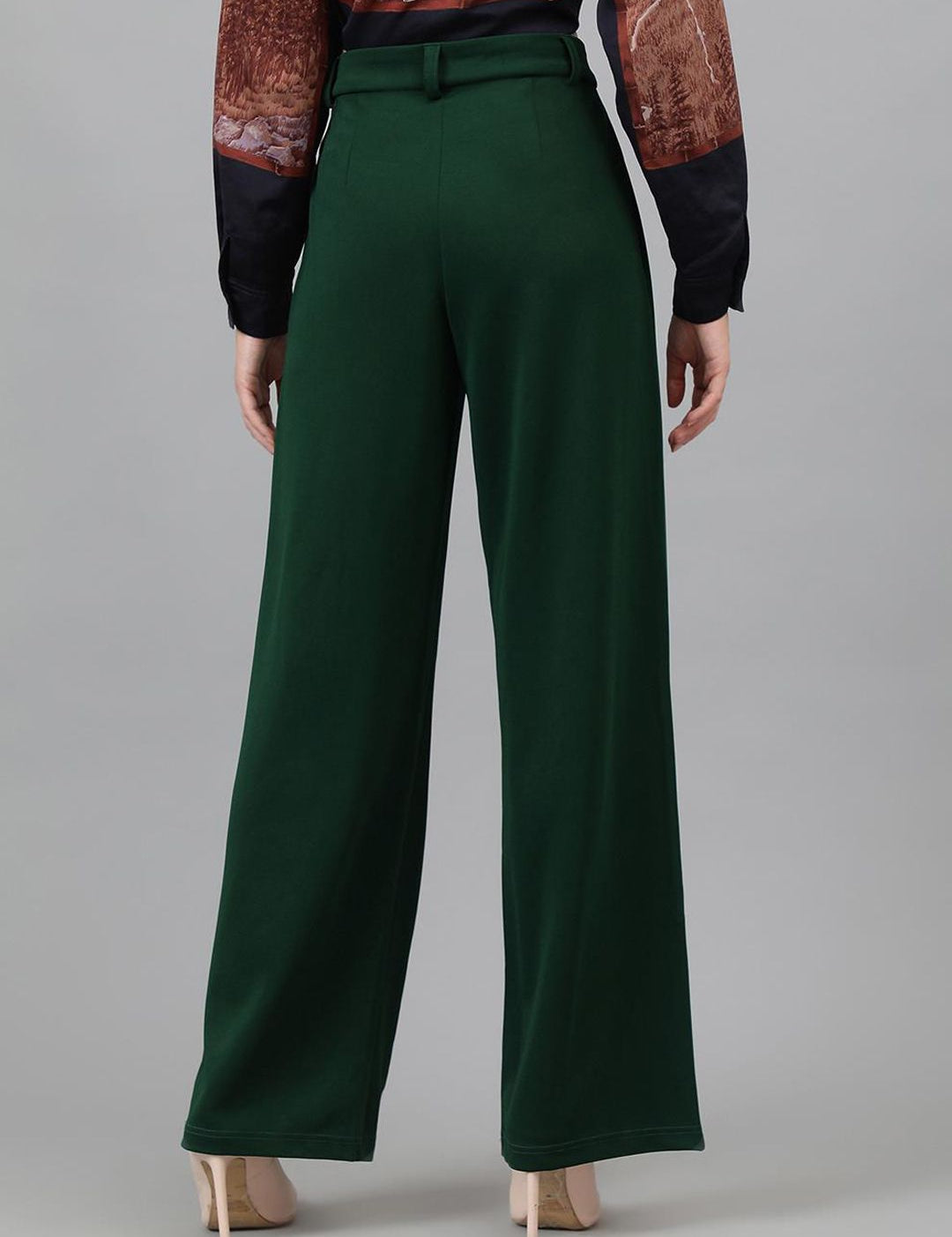 KOTTY BIZwear Women Green Relaxed Straight Leg Straight Fit High-Rise Easy Wash Pleated Trousers