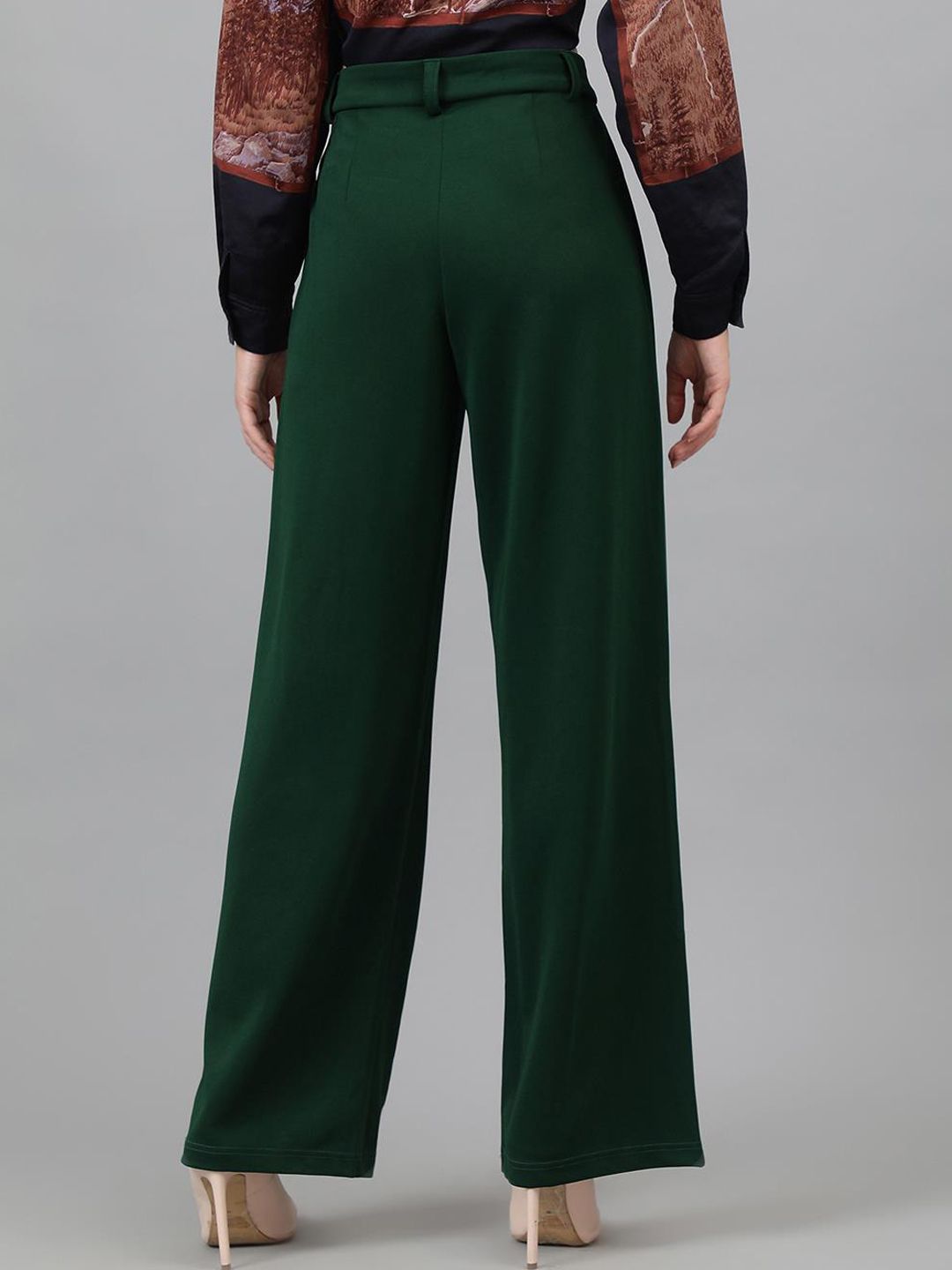 KOTTY BIZwear Women Green Relaxed Straight Leg Straight Fit High-Rise Easy Wash Pleated Trousers