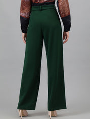 KOTTY BIZwear Women Green Relaxed Straight Leg Straight Fit High-Rise Easy Wash Pleated Trousers