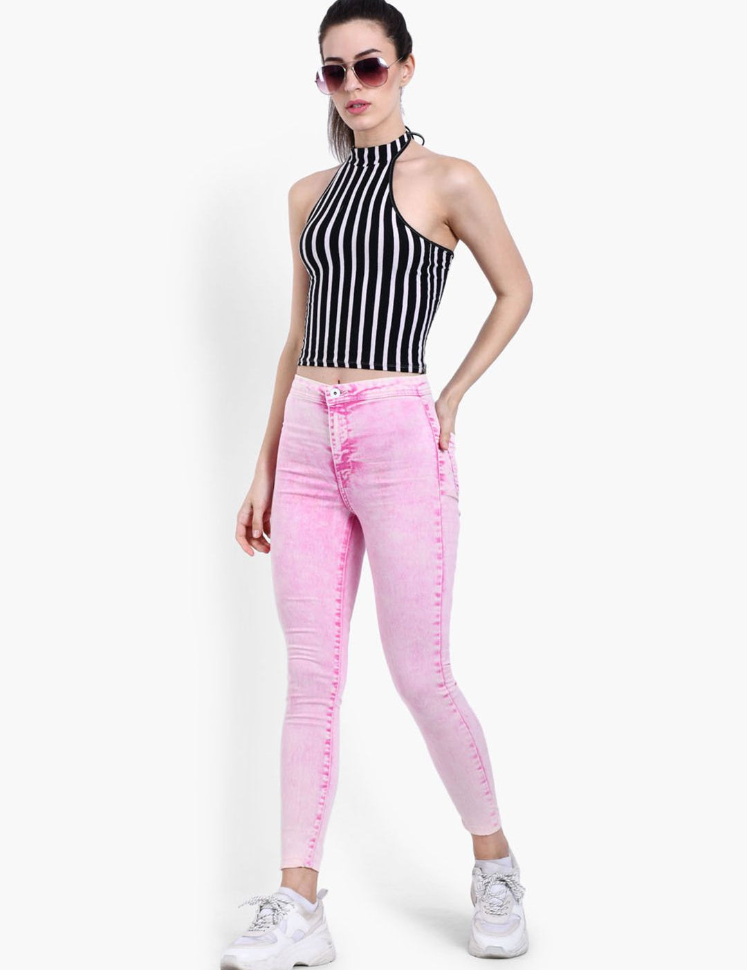 Kotty Women Pink Skinny Fit High-Rise Clean Look Cropped Jeans