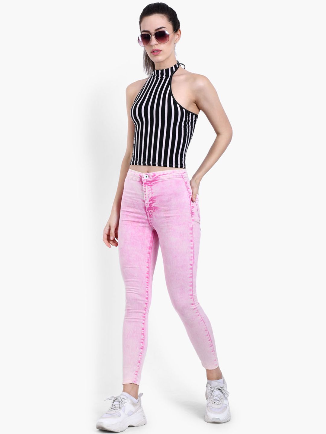 Kotty Women Pink Skinny Fit High-Rise Clean Look Cropped Jeans