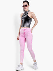 Kotty Women Pink Skinny Fit High-Rise Clean Look Cropped Jeans