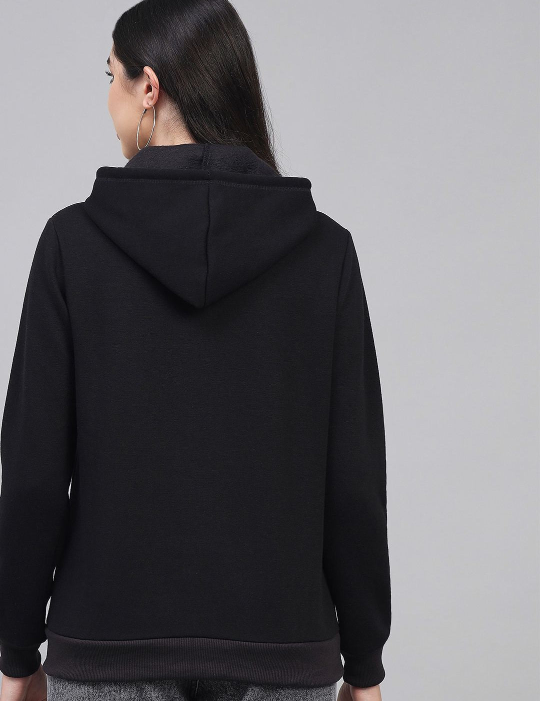 Kotty Women Black Printed Hooded Sweatshirt