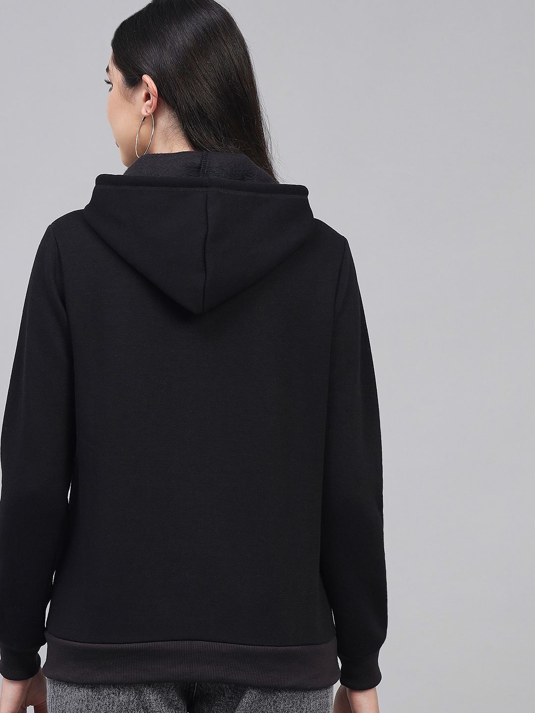 Kotty Women Black Printed Hooded Sweatshirt