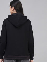Kotty Women Black Printed Hooded Sweatshirt