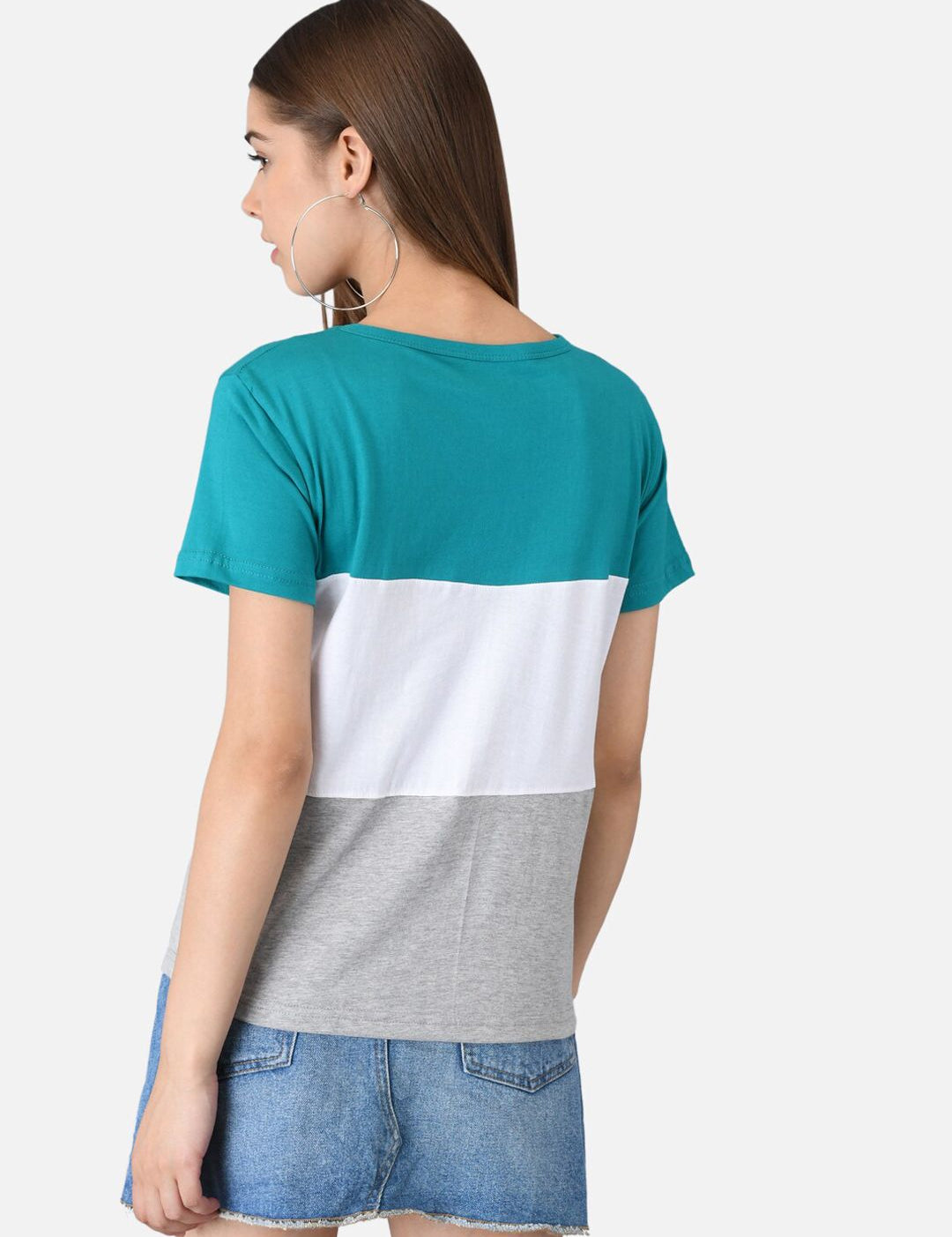 Kotty Women Blue Colourblocked Round Neck T-shirt