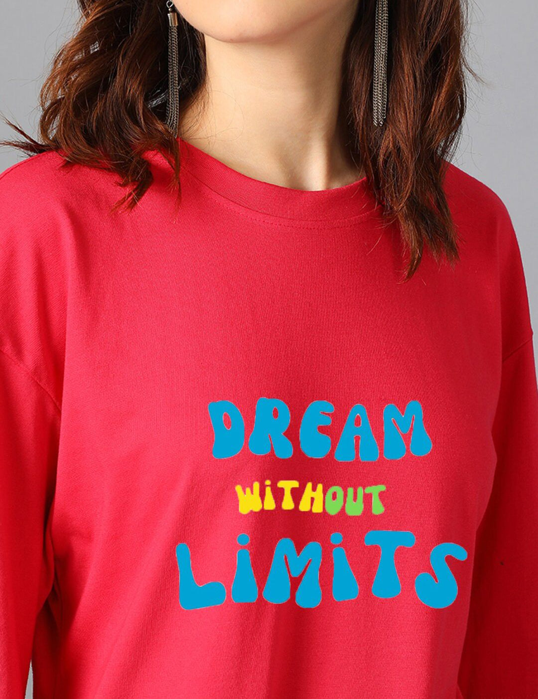 Kotty Pink Typography Printed Drop-Shoulder Sleeves Oversized T-shirt