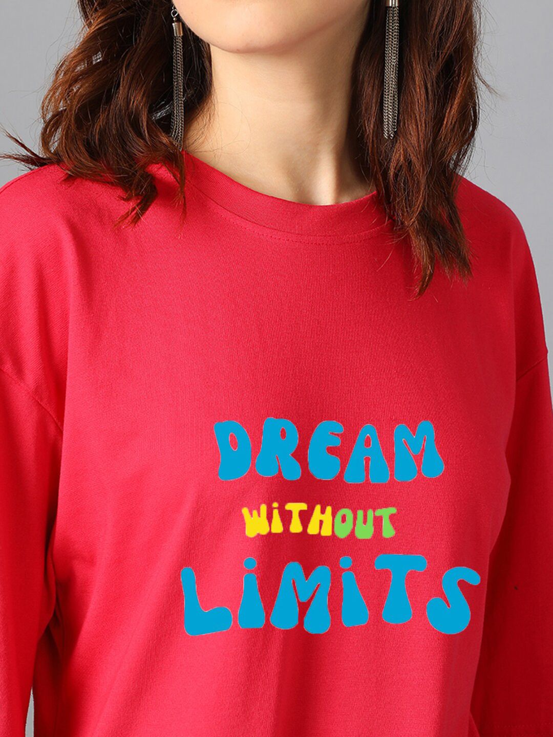 Kotty Pink Typography Printed Drop-Shoulder Sleeves Oversized T-shirt