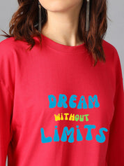 Kotty Pink Typography Printed Drop-Shoulder Sleeves Oversized T-shirt