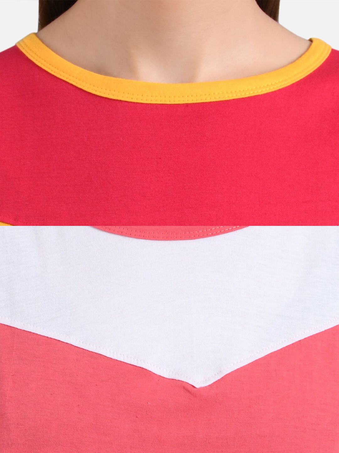 Kotty Women Pink & Yellow Pack of 2 Colourblocked Round Neck Tshirts